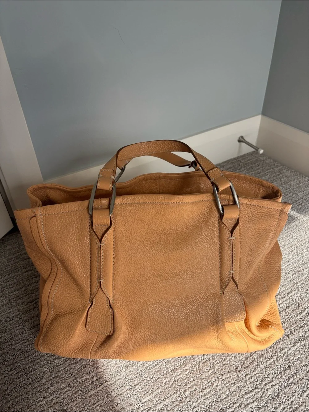 Nicoli 100% Genuine soft pebbled Leather bag Peach Slouchy Purse Made in Italy